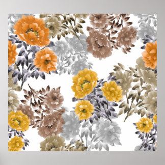 Poster Aquarelle florale de pivoine Arrière - plan blanc