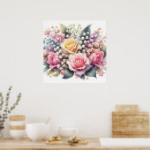 Poster Aquarelle florale de roses, lys de la vallée (Cuisine)