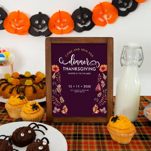 Poster Aquarelle Florale Dîner d'Action de grâce