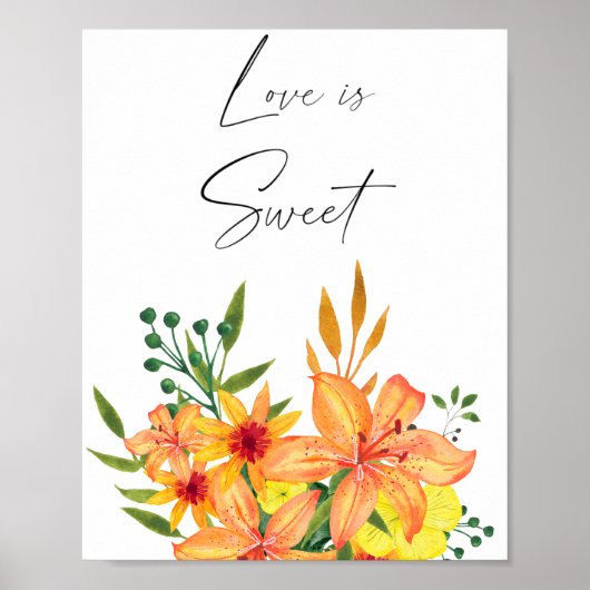 Poster Aquarelle florale l'amour est doux prenez une gâte (Devant)