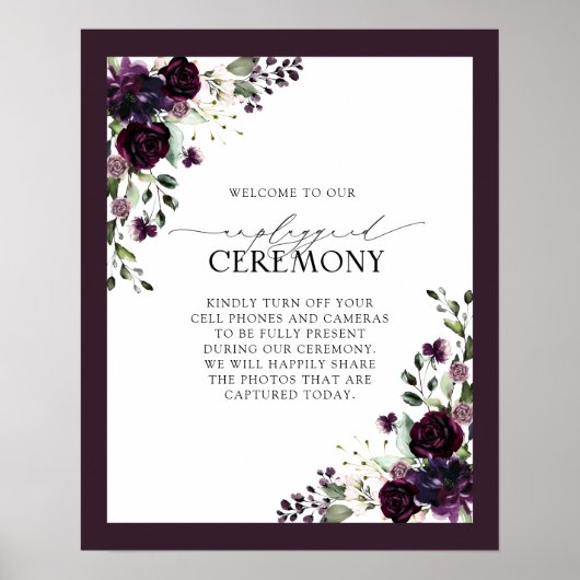 Poster Aquarelle florale mauve prune non bouchée (Devant)