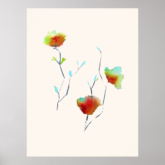 Poster Aquarelle florale moderne d'art Abstrait (Devant)