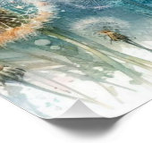 Poster Aquarelle florale monogramme bleu rose (Coin)
