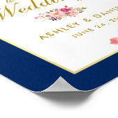 Poster Aquarelle Florale Rose Bleu Or Mariage Bienvenue (Coin)