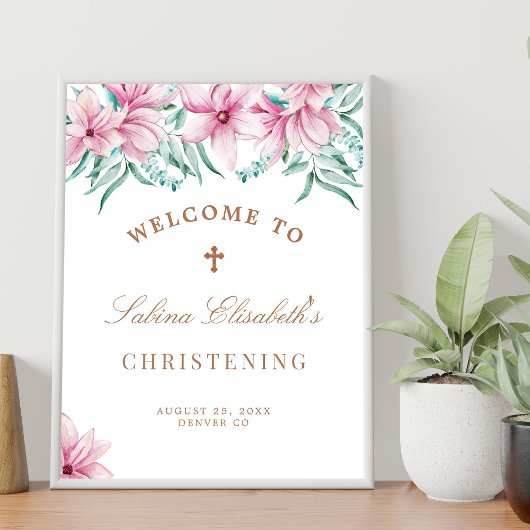Poster Aquarelle florale rose Symbole de bienvenue