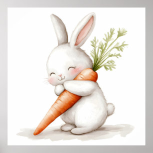 Poster Aquarelle Fluffy Bunny Carrot Love