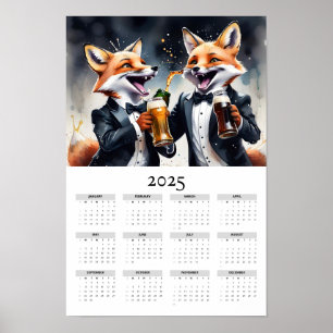 Poster Aquarelle Foxes Cheers Tuxedo 2025 Calendrier mura