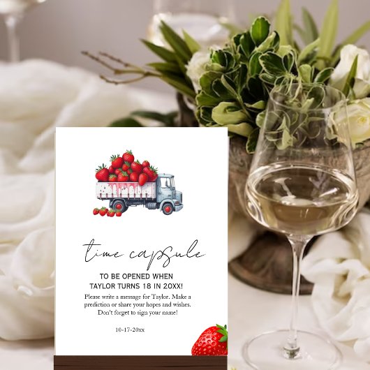 Poster Aquarelle fraise baby shower temps Capsule