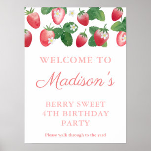 Poster Aquarelle Fraise Berry Sweet Bienvenue d'anniversa