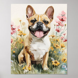 Poster Aquarelle française Bulldog Imprimer - Joli sourir