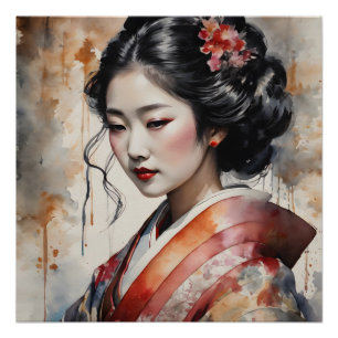 Poster Aquarelle Geisha no 9