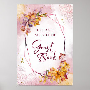 Poster Aquarelle Géométrique Floral Automne Marsala Maria