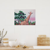 Poster Aquarelle Giraffe en rouge orange et vert (Cuisine)