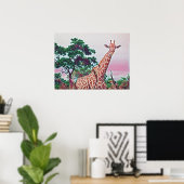Poster Aquarelle Giraffe en rouge orange et vert (Bureau à domicile)