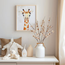 Aquarelle Giraffe Mur Art Nourriture Décor