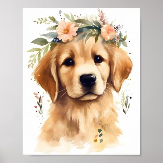 Poster Aquarelle Golden Retriever adorable chien (Devant)