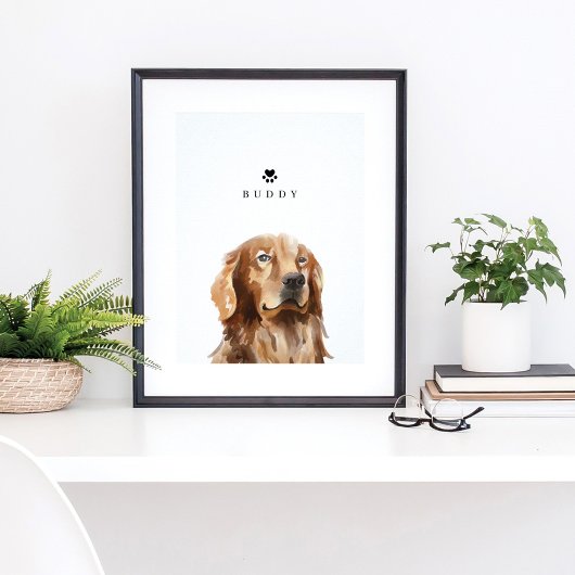 Poster Aquarelle Golden Retriever Illustration Nom du chi