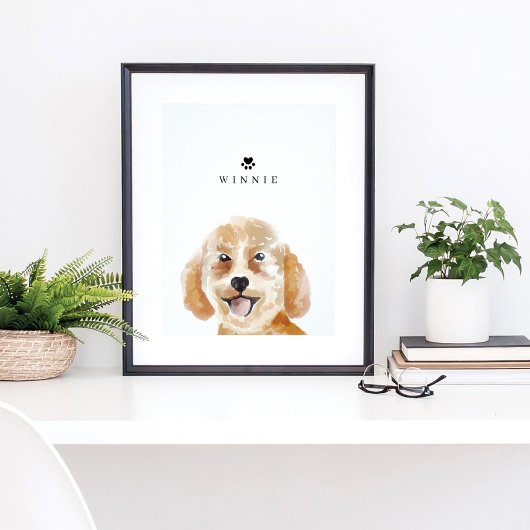 Poster Aquarelle Goldendoodle Illustration Nom du chien