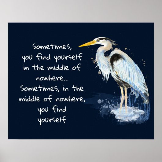 Poster Aquarelle Great Blue Heron Citation Inspirante (Devant)