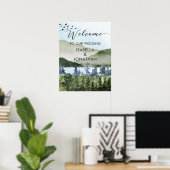 Poster Aquarelle Green Forest Mountain Mariage Bienvenue (Bureau à domicile)