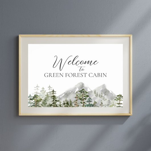 Poster Aquarelle Green Pine Forest Bienvenue