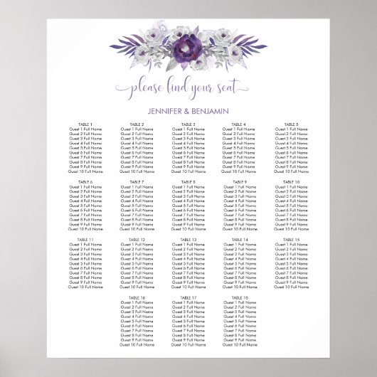 Poster Aquarelle gris argenté violet gris floral (Devant)