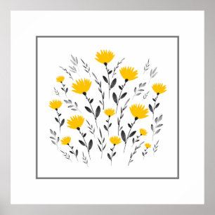 Poster Aquarelle gris jaune moderne Motif floral