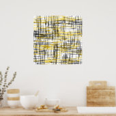 Poster Aquarelle 'Gris Jaune noir Scribbles' Abstraite (Cuisine)