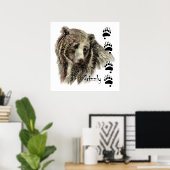 Poster Aquarelle Grizzli Ours Faune Nature Art (Bureau à domicile)