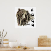 Poster Aquarelle Grizzli Ours Faune Nature Art (Cuisine)