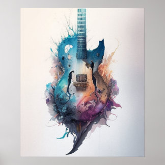 Poster aquarelle Guitare