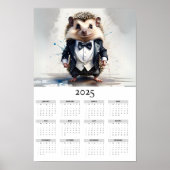 Poster Aquarelle Hérisson Tux Bow Cravate 2025 Calendrier (Devant)