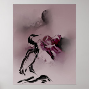 Poster Aquarelle Heron Oiseaux Montagnes peinture Paysage