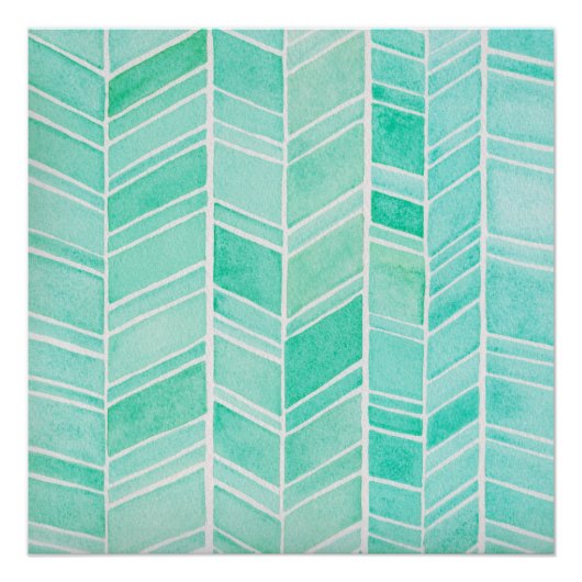 Poster Aquarelle Herringbone Aqua Motif Carré Turquoise (Devant)