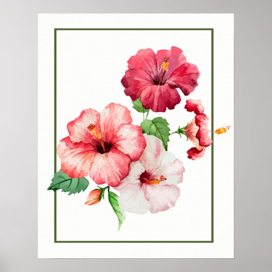 Poster Aquarelle Hibiscus Fleurs tropicales (Devant)