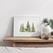 Poster Aquarelle Hiver Arbres et Cerfs