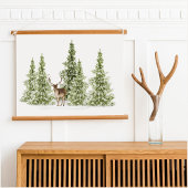 Poster Aquarelle Hiver Arbres et Cerfs