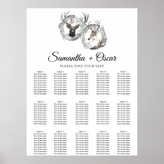 Poster Aquarelle hiver Cerf Wreath Argent (Devant)