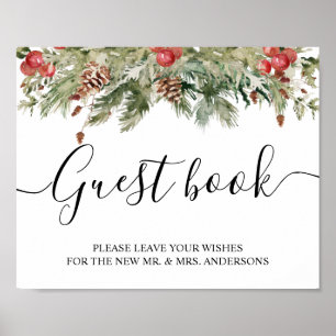 Poster Aquarelle Hiver Pine verte Arbre et Pine Cône