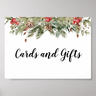 Poster Aquarelle Hiver Pine verte Arbre et Pine Cône