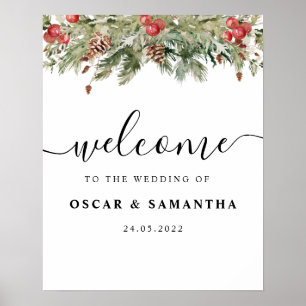 Poster Aquarelle Hiver Pine verte Arbre et Pine Cône