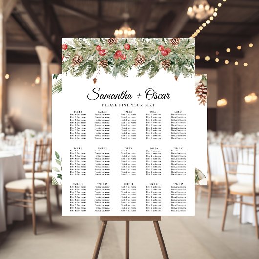 Poster Aquarelle Hiver Pine verte Arbre et Pine Cône Pos