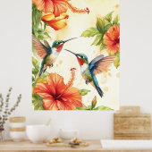 Poster Aquarelle Hummingbird and Flowers Design (Cuisine)