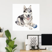 Poster Aquarelle Husky Chien (Bureau à domicile)