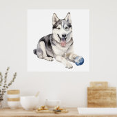 Poster Aquarelle Husky Chien (Cuisine)