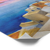 Poster Aquarelle Ile grecque Paysage Art de Santorin (Coin)