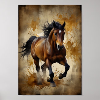 Poster aquarelle, illustration d'un cheval courant