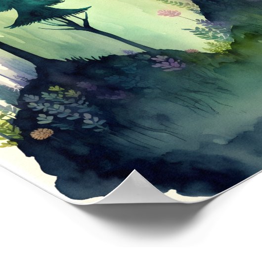 Poster Aquarelle illustration d'une forêt de contes de fé (Coin)