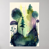 Poster Aquarelle illustration d'une forêt de contes de fé (Devant)