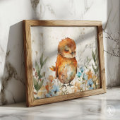 Poster Aquarelle Illustration Oiseau Champ floral rustiqu